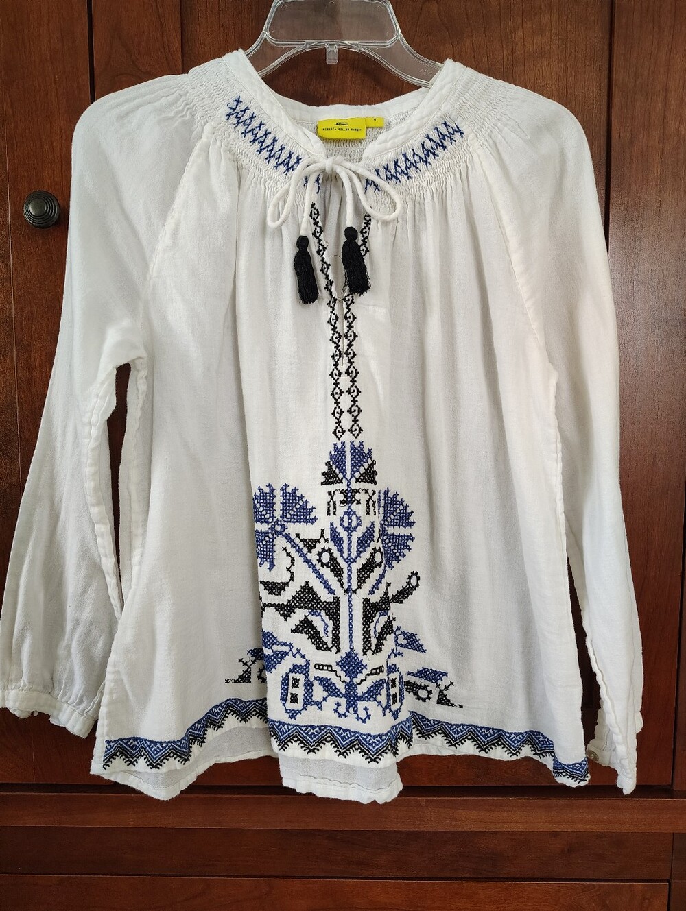 Roberta Roller Rabbit White Embroidered Boho Peasant Blouse Size S